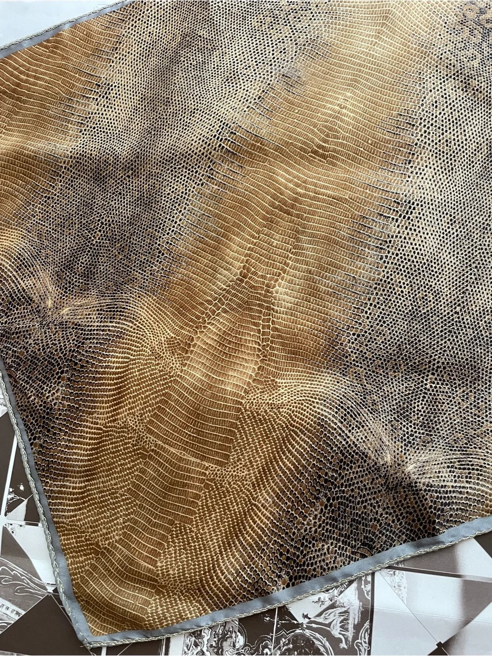 Roberto Cavalli Vintage Beige and Gray Animal-Print Silk Scarf